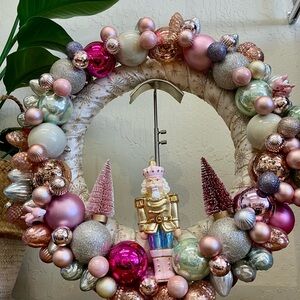 Festive Pink and Silver Holiday Wreath